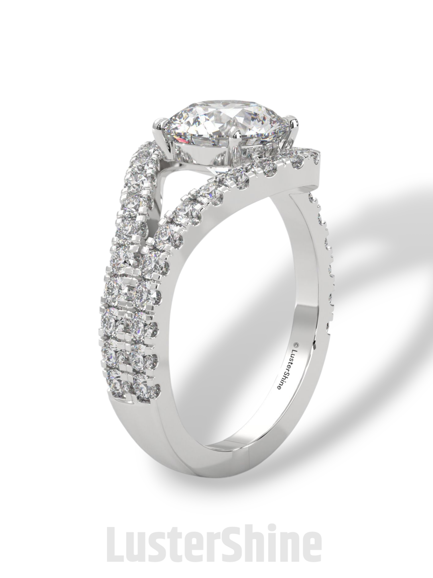 Crossover Diamond Engagement Ring – Round Cut Split Shank Halo Ring in 14K Gold – Moissanite Diamond Handmade Bridal Ring for Gift Party