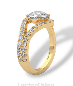 Crossover Diamond Engagement Ring – Round Cut Split Shank Halo Ring in 14K Gold – Moissanite Diamond Handmade Bridal Ring for Gift Party