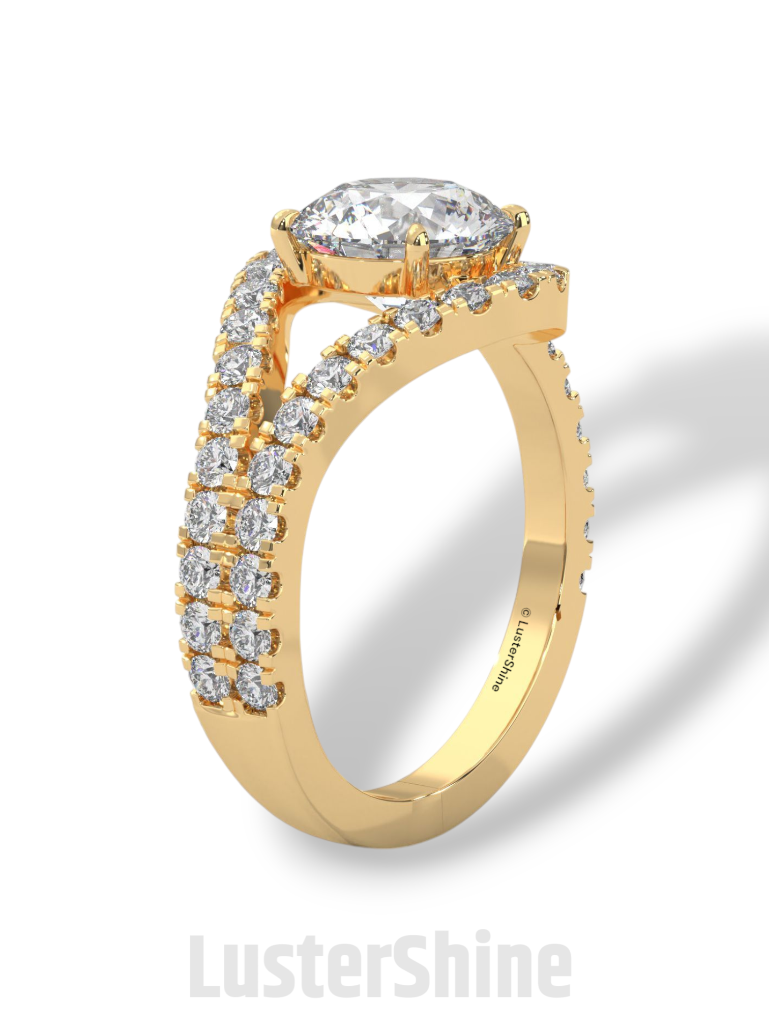Crossover Diamond Engagement Ring – Round Cut Split Shank Halo Ring in 14K Gold – Moissanite Diamond Handmade Bridal Ring for Gift Party