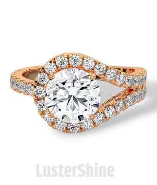 Crossover Diamond Engagement Ring – Round Cut Split Shank Halo Ring in 14K Gold – Moissanite Diamond Handmade Bridal Ring for Gift Party
