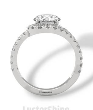 Crossover Diamond Engagement Ring – Round Cut Split Shank Halo Ring in 14K Gold – Moissanite Diamond Handmade Bridal Ring for Gift Party
