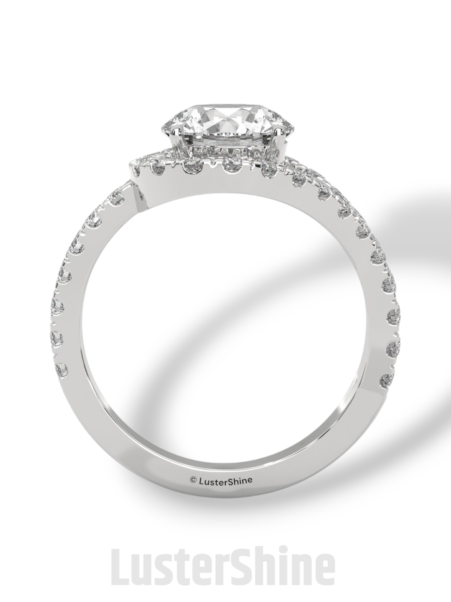 Crossover Diamond Engagement Ring – Round Cut Split Shank Halo Ring in 14K Gold – Moissanite Diamond Handmade Bridal Ring for Gift Party