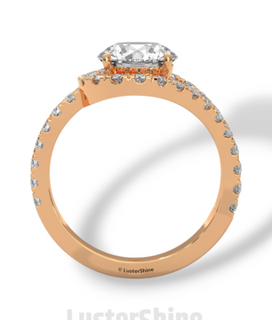 Crossover Diamond Engagement Ring – Round Cut Split Shank Halo Ring in 14K Gold – Moissanite Diamond Handmade Bridal Ring for Gift Party