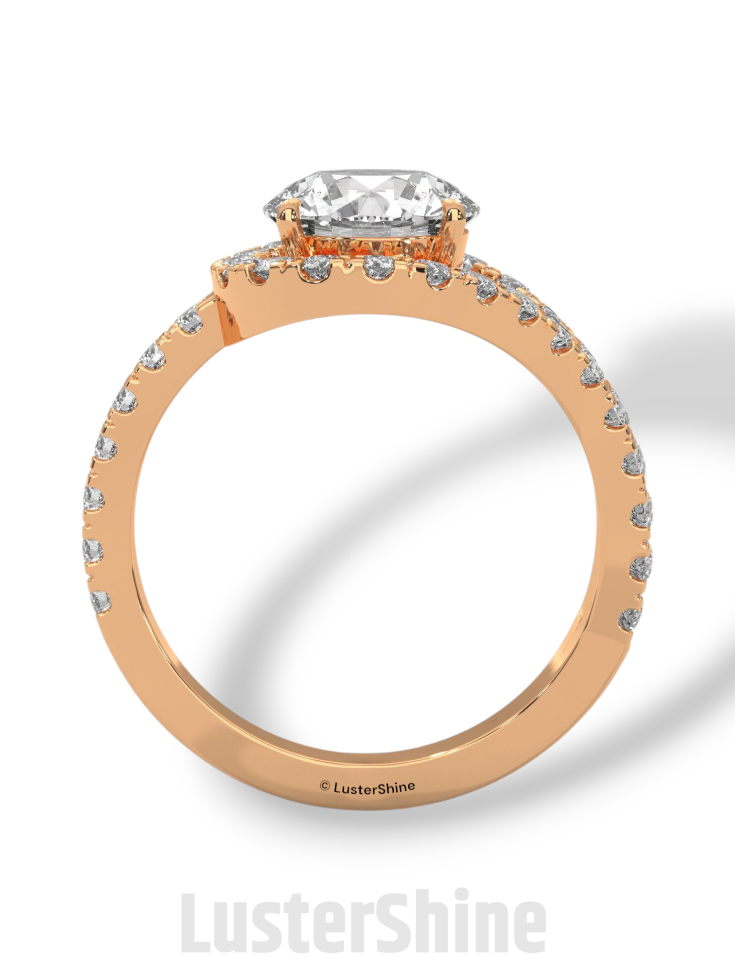 Crossover Diamond Engagement Ring – Round Cut Split Shank Halo Ring in 14K Gold – Moissanite Diamond Handmade Bridal Ring for Gift Party