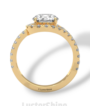 Crossover Diamond Engagement Ring – Round Cut Split Shank Halo Ring in 14K Gold – Moissanite Diamond Handmade Bridal Ring for Gift Party