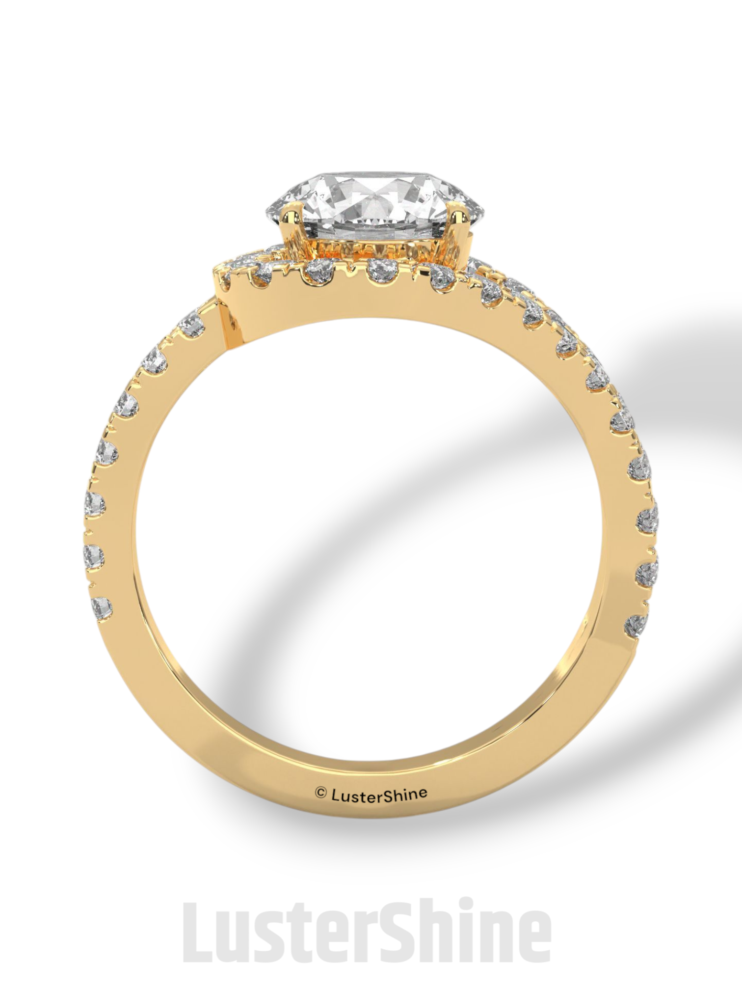 Crossover Diamond Engagement Ring – Round Cut Split Shank Halo Ring in 14K Gold – Moissanite Diamond Handmade Bridal Ring for Gift Party