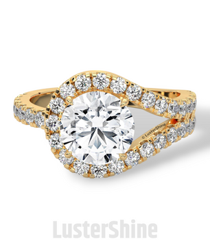 Crossover Diamond Engagement Ring – Round Cut Split Shank Halo Ring in 14K Gold – Moissanite Diamond Handmade Bridal Ring for Gift Party
