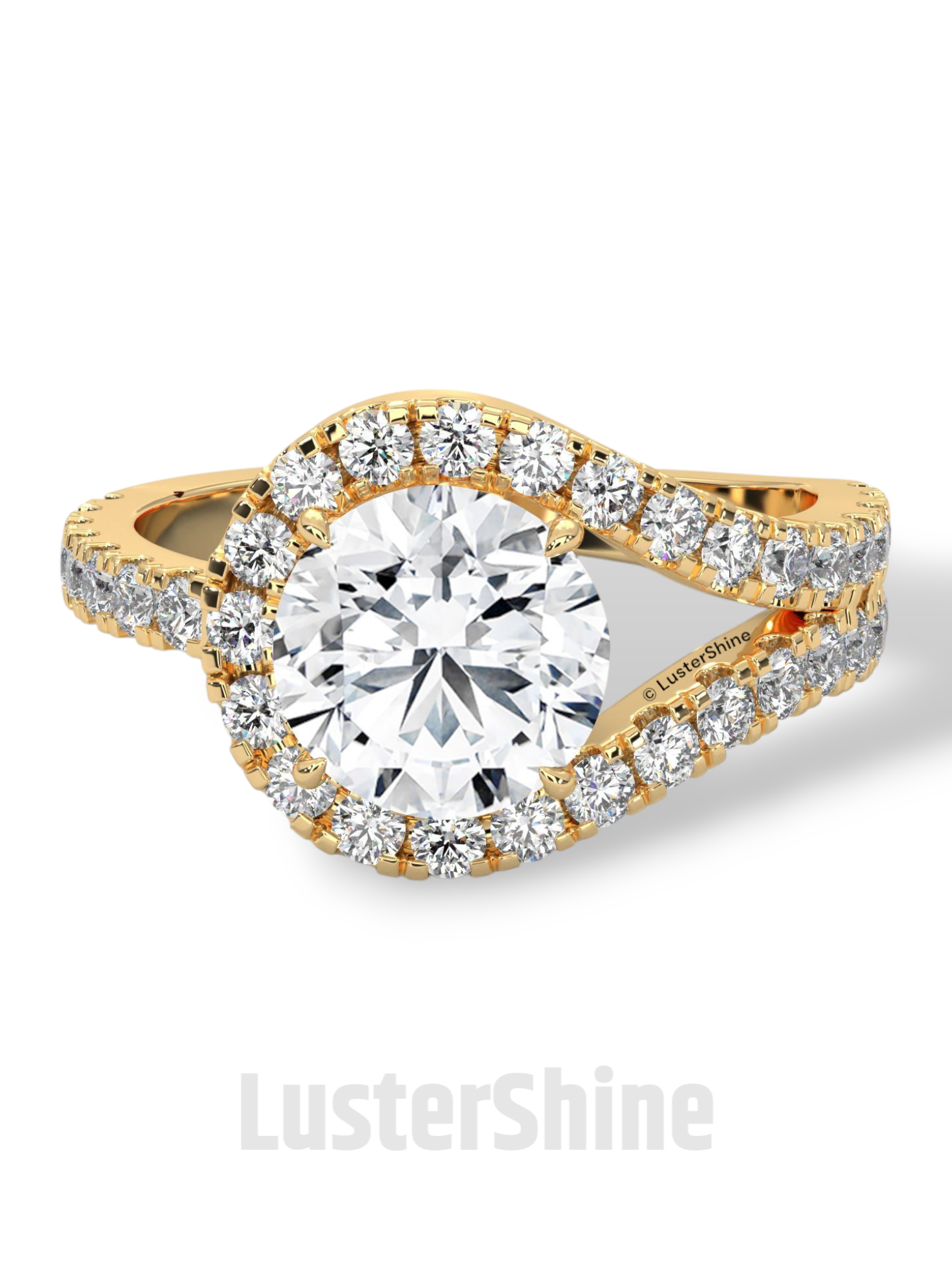 Crossover Diamond Engagement Ring – Round Cut Split Shank Halo Ring in 14K Gold – Moissanite Diamond Handmade Bridal Ring for Gift Party