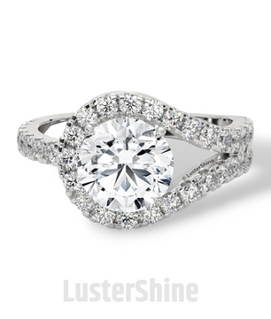 Crossover Diamond Engagement Ring – Round Cut Split Shank Halo Ring in 14K Gold – Moissanite Diamond Handmade Bridal Ring for Gift Party