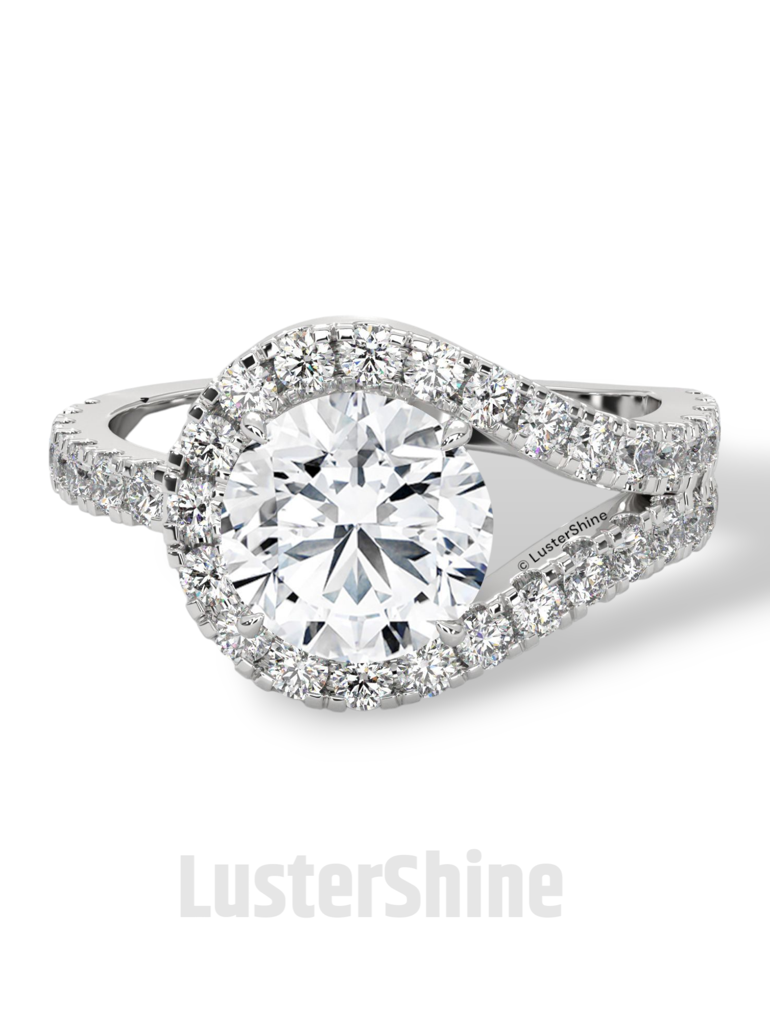 Crossover Diamond Engagement Ring – Round Cut Split Shank Halo Ring in 14K Gold – Moissanite Diamond Handmade Bridal Ring for Gift Party