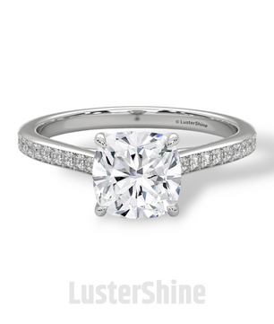 Elegant Cushion Engagement Ring – 2 Carat Moissanite or Lab Diamond – Pave Band Gold Ring – Classic Promise Ring for Her – LusterShine Rings
