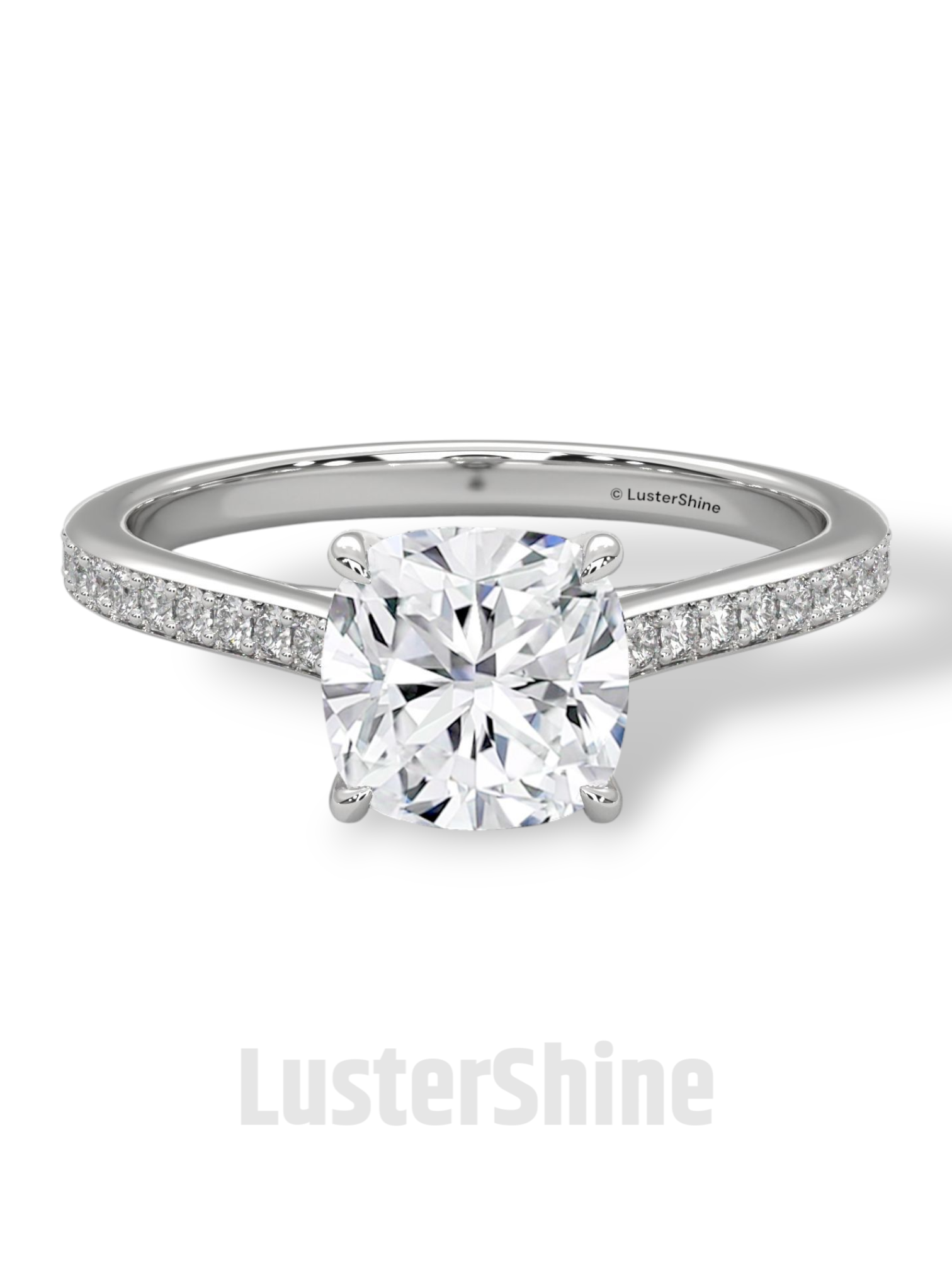 Elegant Cushion Engagement Ring – 2 Carat Moissanite or Lab Diamond – Pave Band Gold Ring – Classic Promise Ring for Her – LusterShine Rings