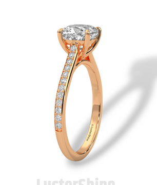 Elegant Cushion Engagement Ring – 2 Carat Moissanite or Lab Diamond – Pave Band Gold Ring – Classic Promise Ring for Her – LusterShine Rings
