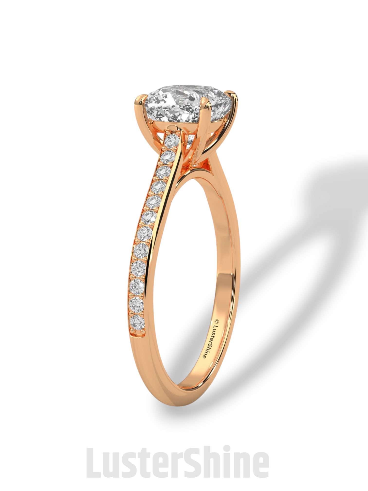 Elegant Cushion Engagement Ring – 2 Carat Moissanite or Lab Diamond – Pave Band Gold Ring – Classic Promise Ring for Her – LusterShine Rings
