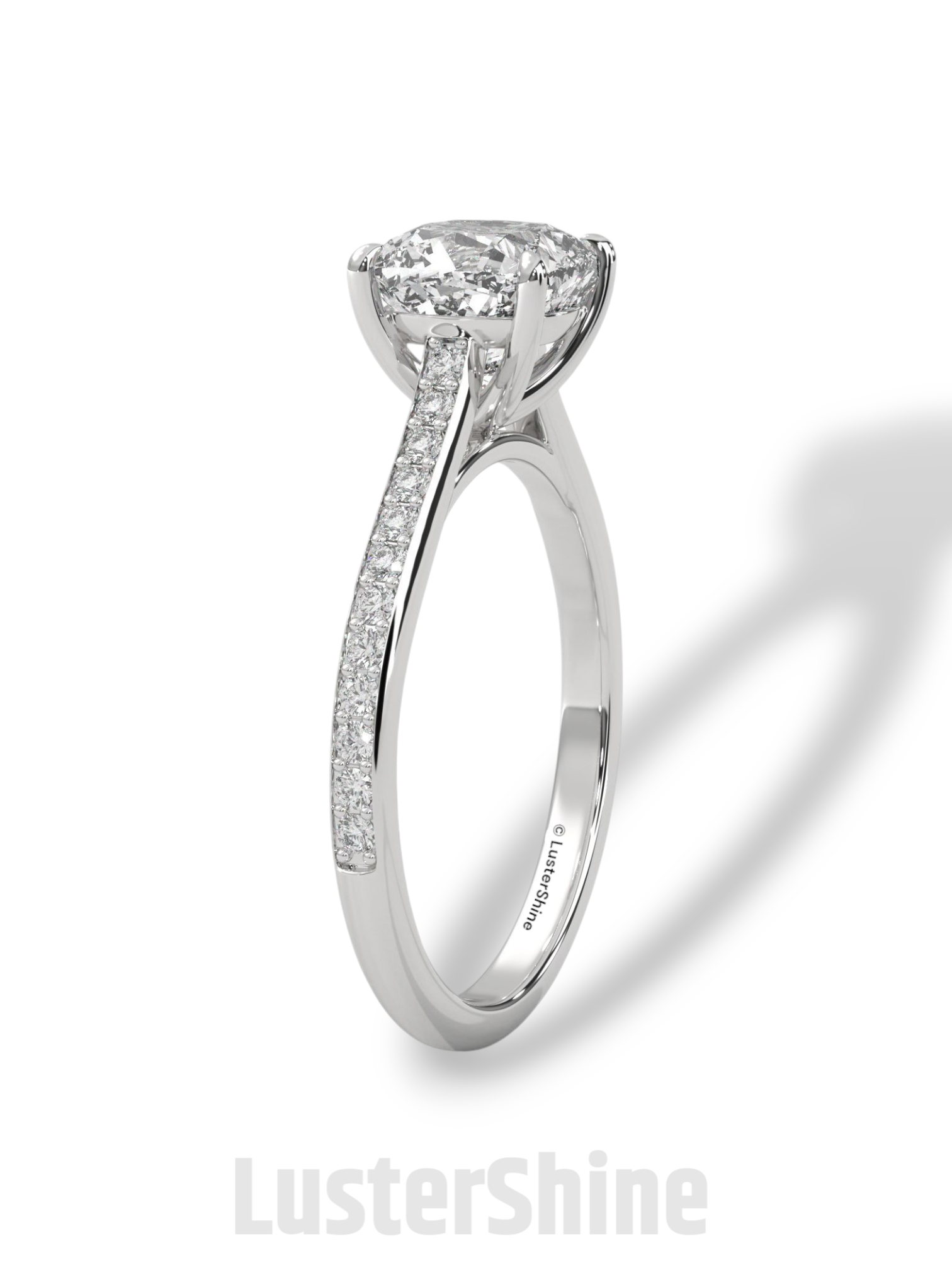 Elegant Cushion Engagement Ring – 2 Carat Moissanite or Lab Diamond – Pave Band Gold Ring – Classic Promise Ring for Her – LusterShine Rings