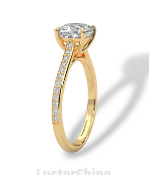 Elegant Cushion Engagement Ring – 2 Carat Moissanite or Lab Diamond – Pave Band Gold Ring – Classic Promise Ring for Her – LusterShine Rings