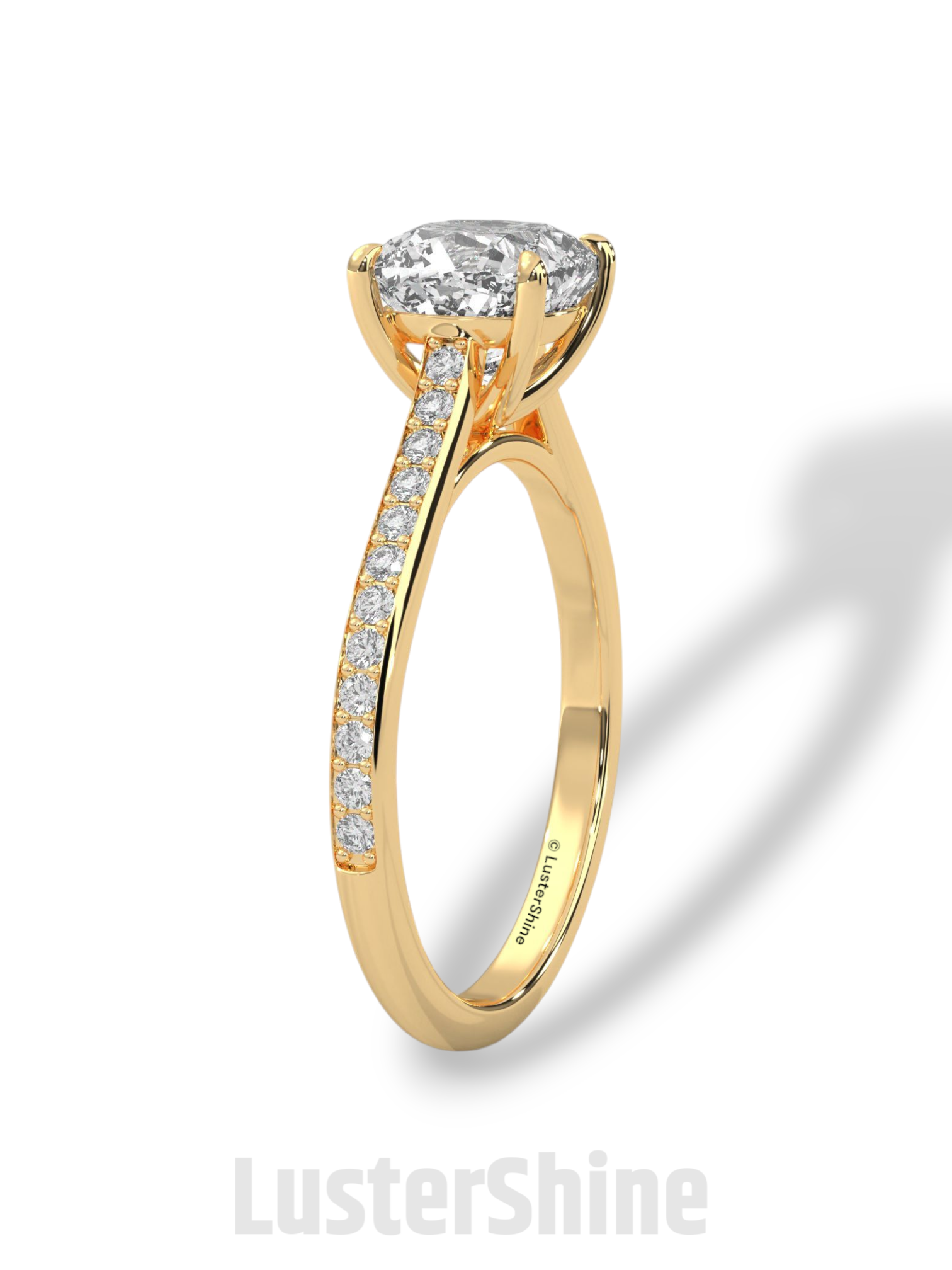 Elegant Cushion Engagement Ring – 2 Carat Moissanite or Lab Diamond – Pave Band Gold Ring – Classic Promise Ring for Her – LusterShine Rings