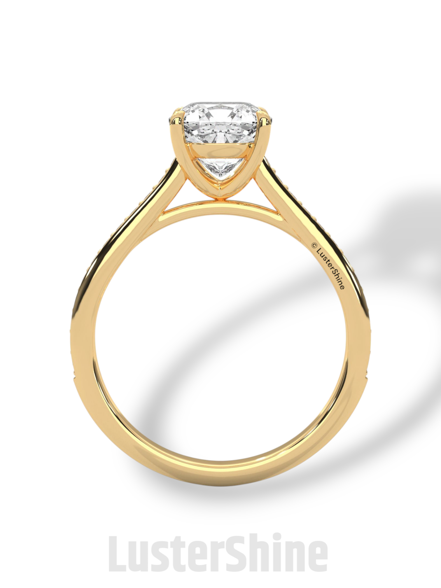 Elegant Cushion Engagement Ring – 2 Carat Moissanite or Lab Diamond – Pave Band Gold Ring – Classic Promise Ring for Her – LusterShine Rings