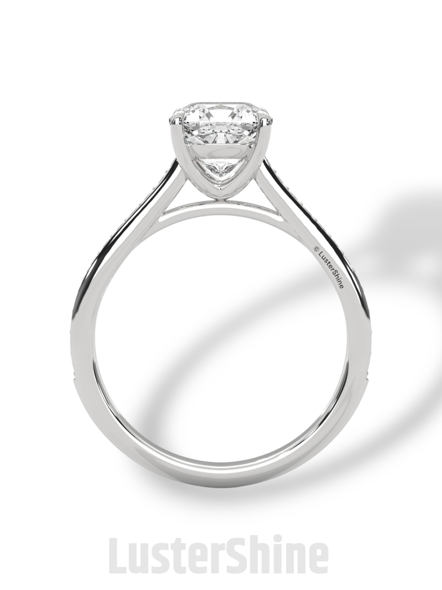 Elegant Cushion Engagement Ring – 2 Carat Moissanite or Lab Diamond – Pave Band Gold Ring – Classic Promise Ring for Her – LusterShine Rings