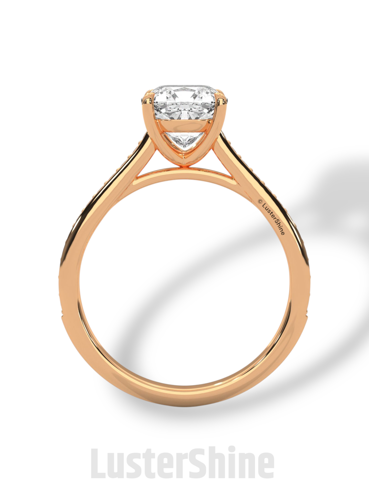 Elegant Cushion Engagement Ring – 2 Carat Moissanite or Lab Diamond – Pave Band Gold Ring – Classic Promise Ring for Her – LusterShine Rings