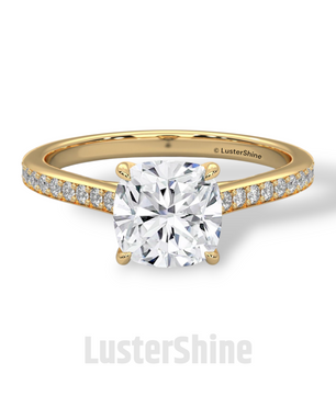 Elegant Cushion Engagement Ring – 2 Carat Moissanite or Lab Diamond – Pave Band Gold Ring – Classic Promise Ring for Her – LusterShine Rings