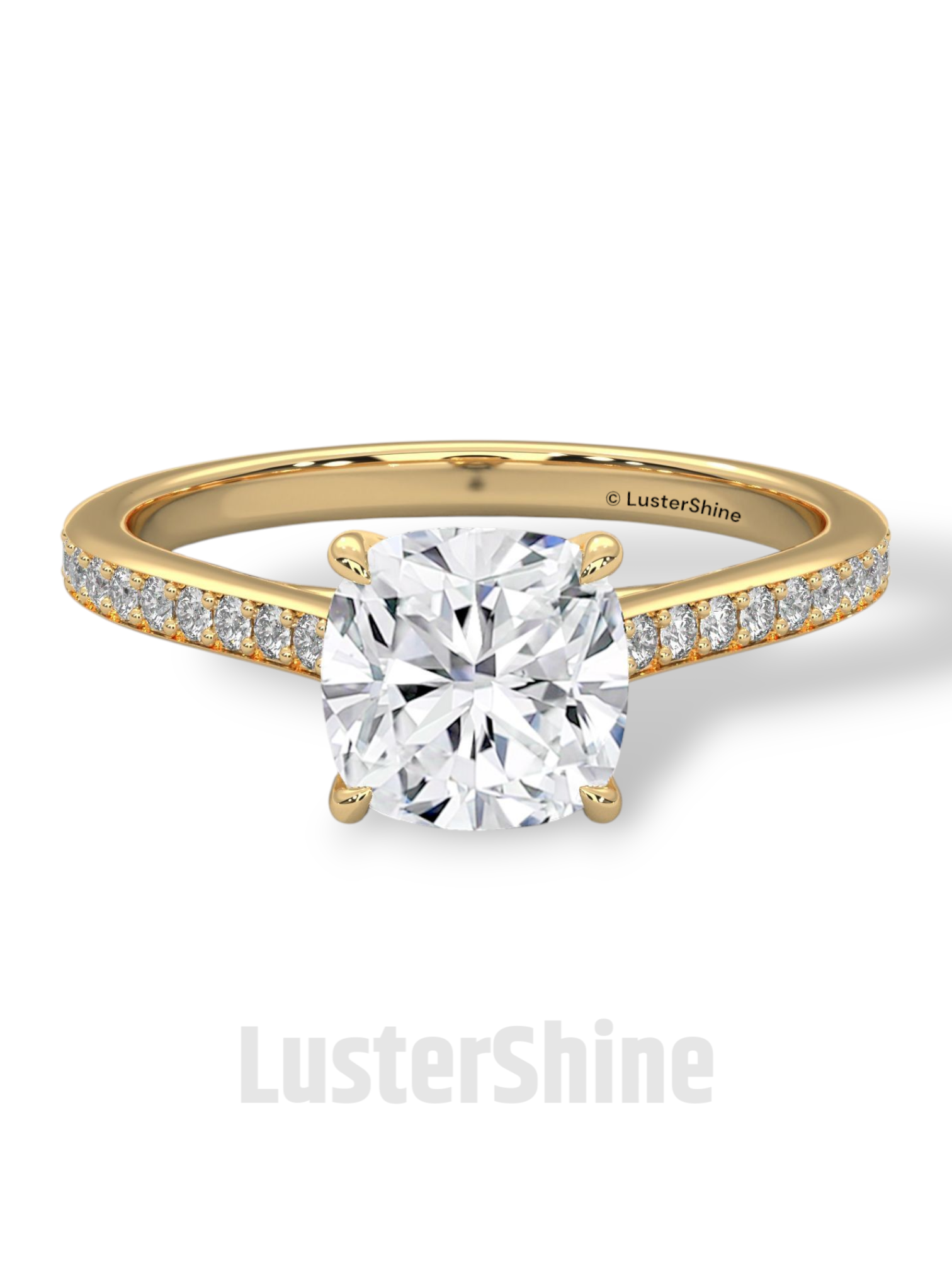 Elegant Cushion Engagement Ring – 2 Carat Moissanite or Lab Diamond – Pave Band Gold Ring – Classic Promise Ring for Her – LusterShine Rings