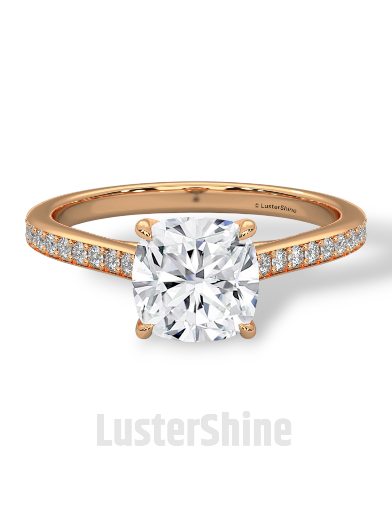 Elegant Cushion Engagement Ring – 2 Carat Moissanite or Lab Diamond – Pave Band Gold Ring – Classic Promise Ring for Her – LusterShine Rings