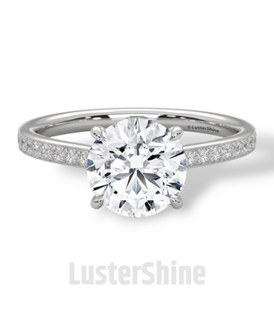 Round Brilliant Solitaire Ring – Moissanite Engagement Ring with Diamond Pave Band – Elegant 6 Prong Moissanite Engagement Ring in Silver