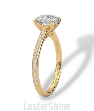 Round Brilliant Solitaire Ring – Moissanite Engagement Ring with Diamond Pave Band – Elegant 6 Prong Moissanite Engagement Ring in Silver