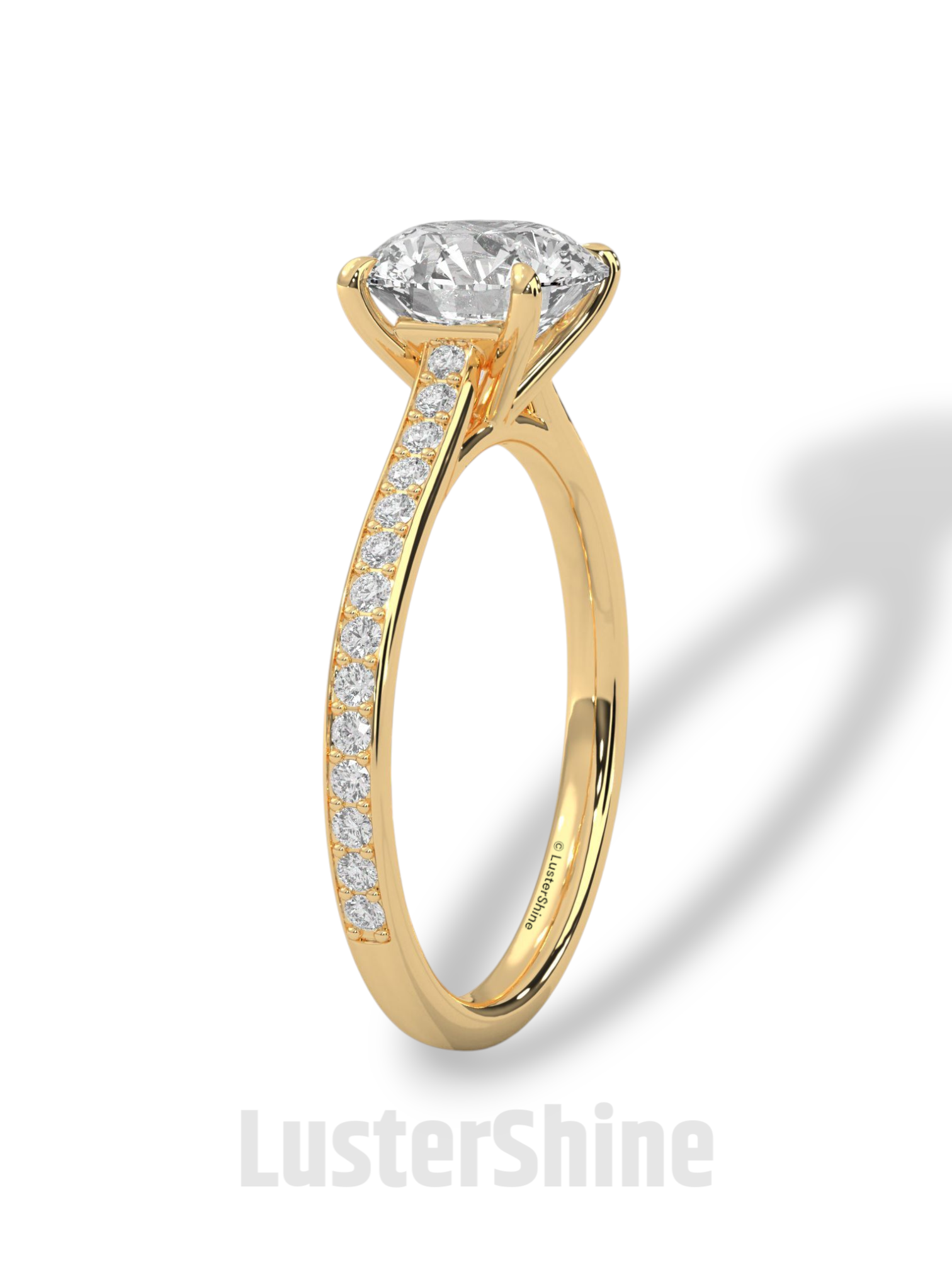 Round Brilliant Solitaire Ring – Moissanite Engagement Ring with Diamond Pave Band – Elegant 6 Prong Moissanite Engagement Ring in Silver