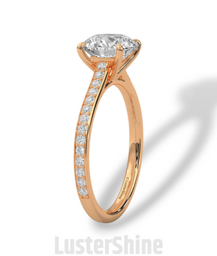 Round Brilliant Solitaire Ring – Moissanite Engagement Ring with Diamond Pave Band – Elegant 6 Prong Moissanite Engagement Ring in Silver