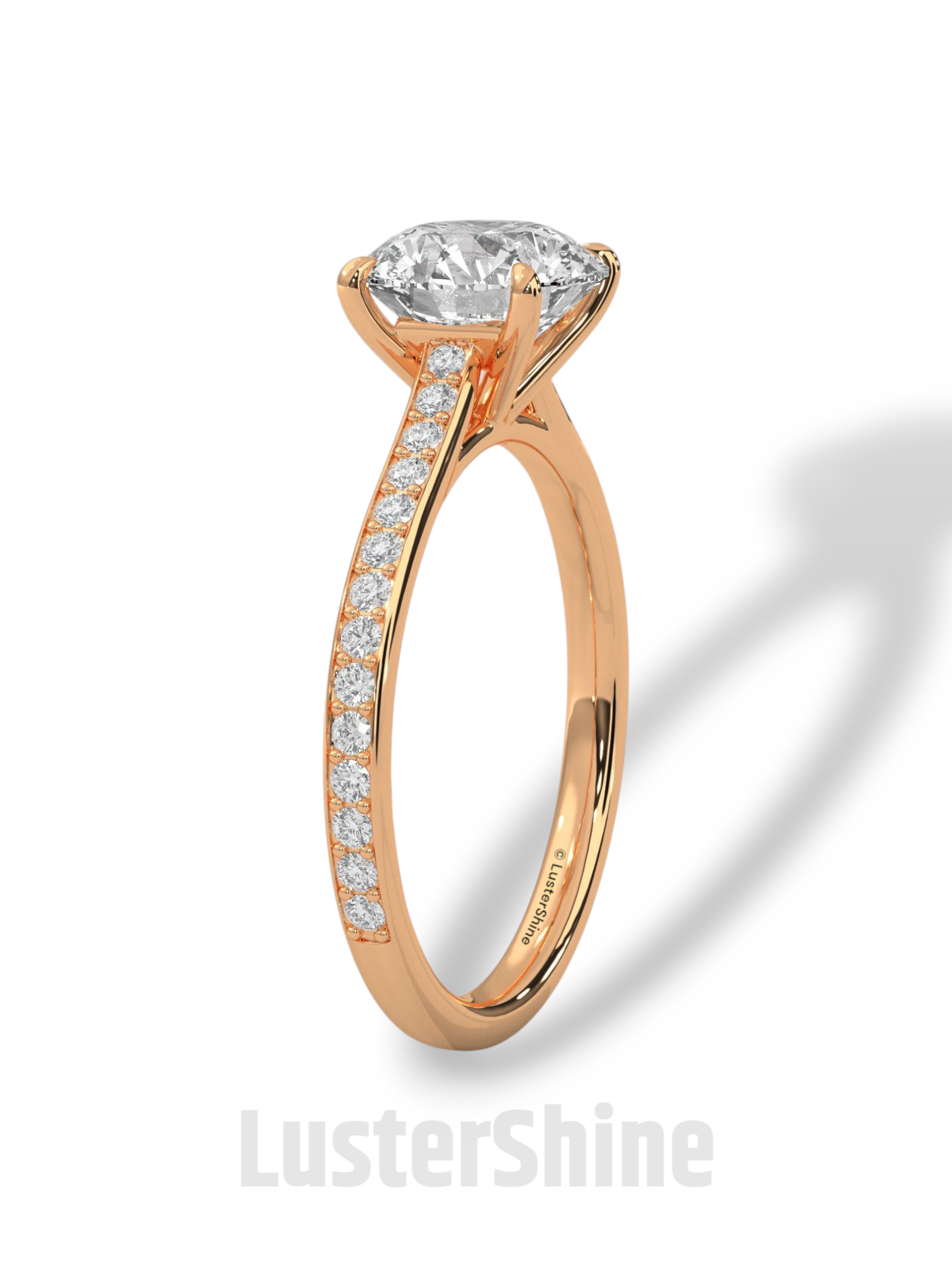 Round Brilliant Solitaire Ring – Moissanite Engagement Ring with Diamond Pave Band – Elegant 6 Prong Moissanite Engagement Ring in Silver