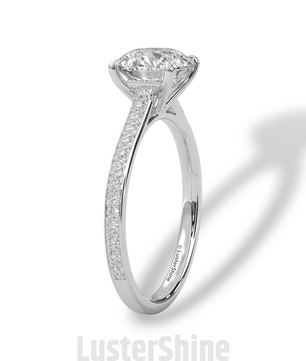 Round Brilliant Solitaire Ring – Moissanite Engagement Ring with Diamond Pave Band – Elegant 6 Prong Moissanite Engagement Ring in Silver