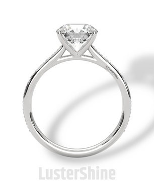 Round Brilliant Solitaire Ring – Moissanite Engagement Ring with Diamond Pave Band – Elegant 6 Prong Moissanite Engagement Ring in Silver