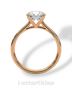 Round Brilliant Solitaire Ring – Moissanite Engagement Ring with Diamond Pave Band – Elegant 6 Prong Moissanite Engagement Ring in Silver
