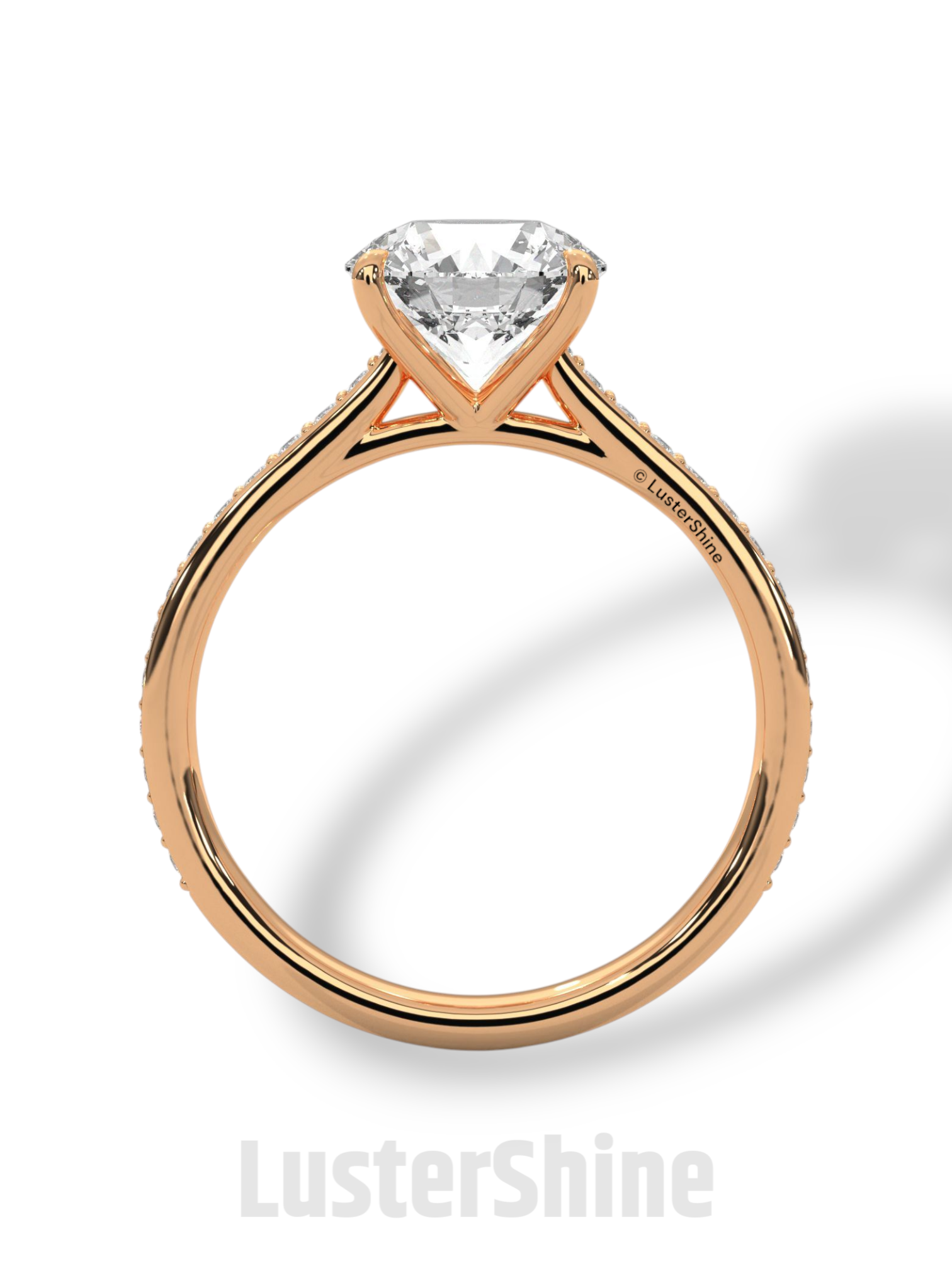 Round Brilliant Solitaire Ring – Moissanite Engagement Ring with Diamond Pave Band – Elegant 6 Prong Moissanite Engagement Ring in Silver