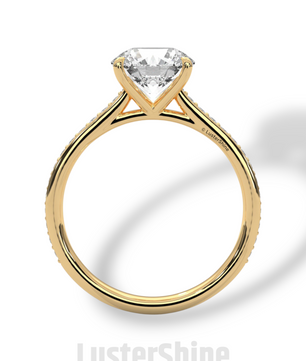 Round Brilliant Solitaire Ring – Moissanite Engagement Ring with Diamond Pave Band – Elegant 6 Prong Moissanite Engagement Ring in Silver