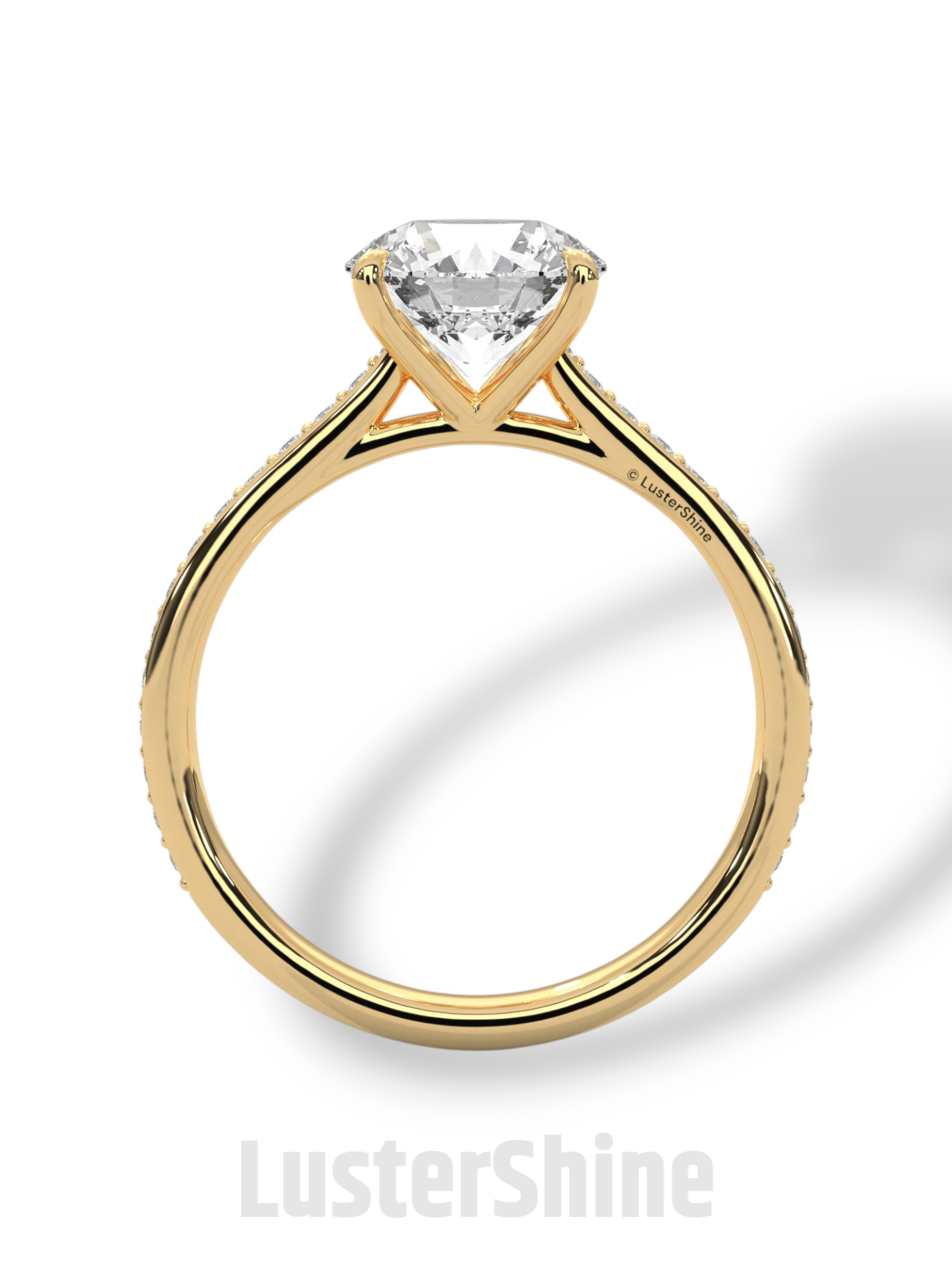 Round Brilliant Solitaire Ring – Moissanite Engagement Ring with Diamond Pave Band – Elegant 6 Prong Moissanite Engagement Ring in Silver