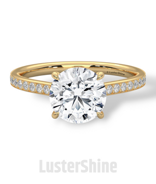 Round Brilliant Solitaire Ring – Moissanite Engagement Ring with Diamond Pave Band – Elegant 6 Prong Moissanite Engagement Ring in Silver