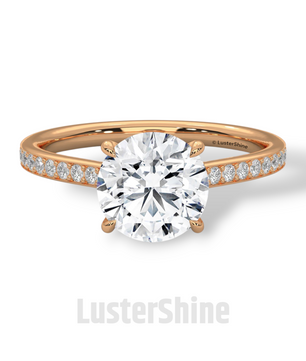 Round Brilliant Solitaire Ring – Moissanite Engagement Ring with Diamond Pave Band – Elegant 6 Prong Moissanite Engagement Ring in Silver