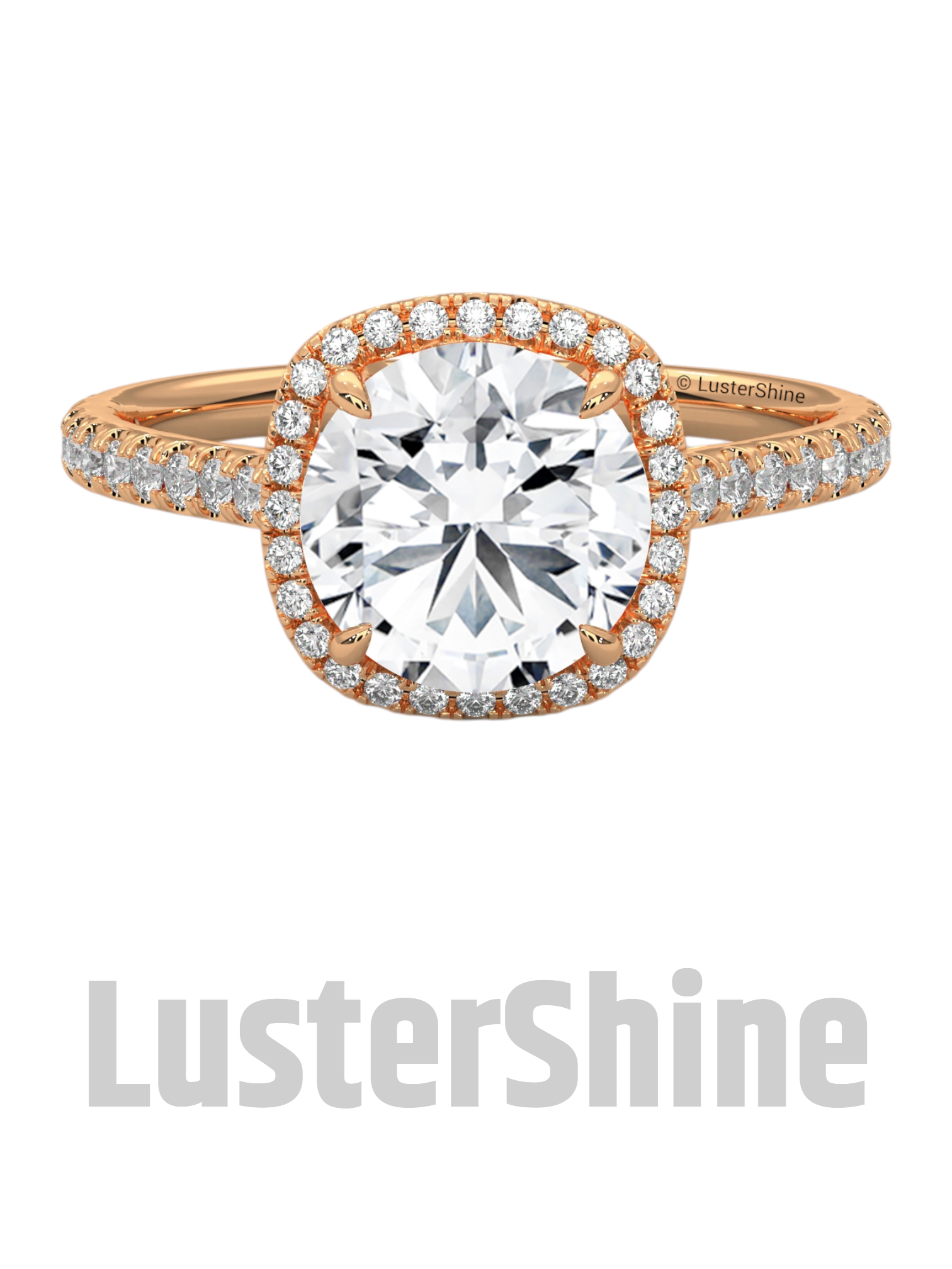 Radiant Halo Round Diamond Engagement Ring – Brilliant Radiance in Yellow Gold – Cushion Halo Engagement Ring – Round Brilliant Ring Gifts
