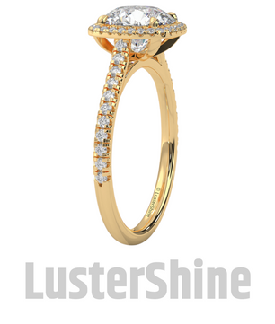 Radiant Halo Round Diamond Engagement Ring – Brilliant Radiance in Yellow Gold – Cushion Halo Engagement Ring – Round Brilliant Ring Gifts