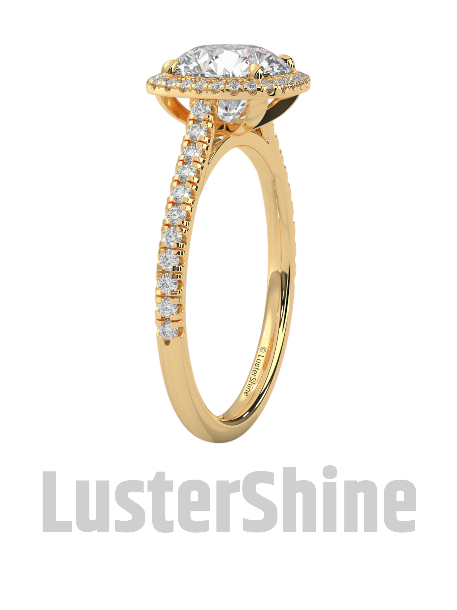 Radiant Halo Round Diamond Engagement Ring – Brilliant Radiance in Yellow Gold – Cushion Halo Engagement Ring – Round Brilliant Ring Gifts