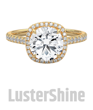 Radiant Halo Round Diamond Engagement Ring – Brilliant Radiance in Yellow Gold – Cushion Halo Engagement Ring – Round Brilliant Ring Gifts