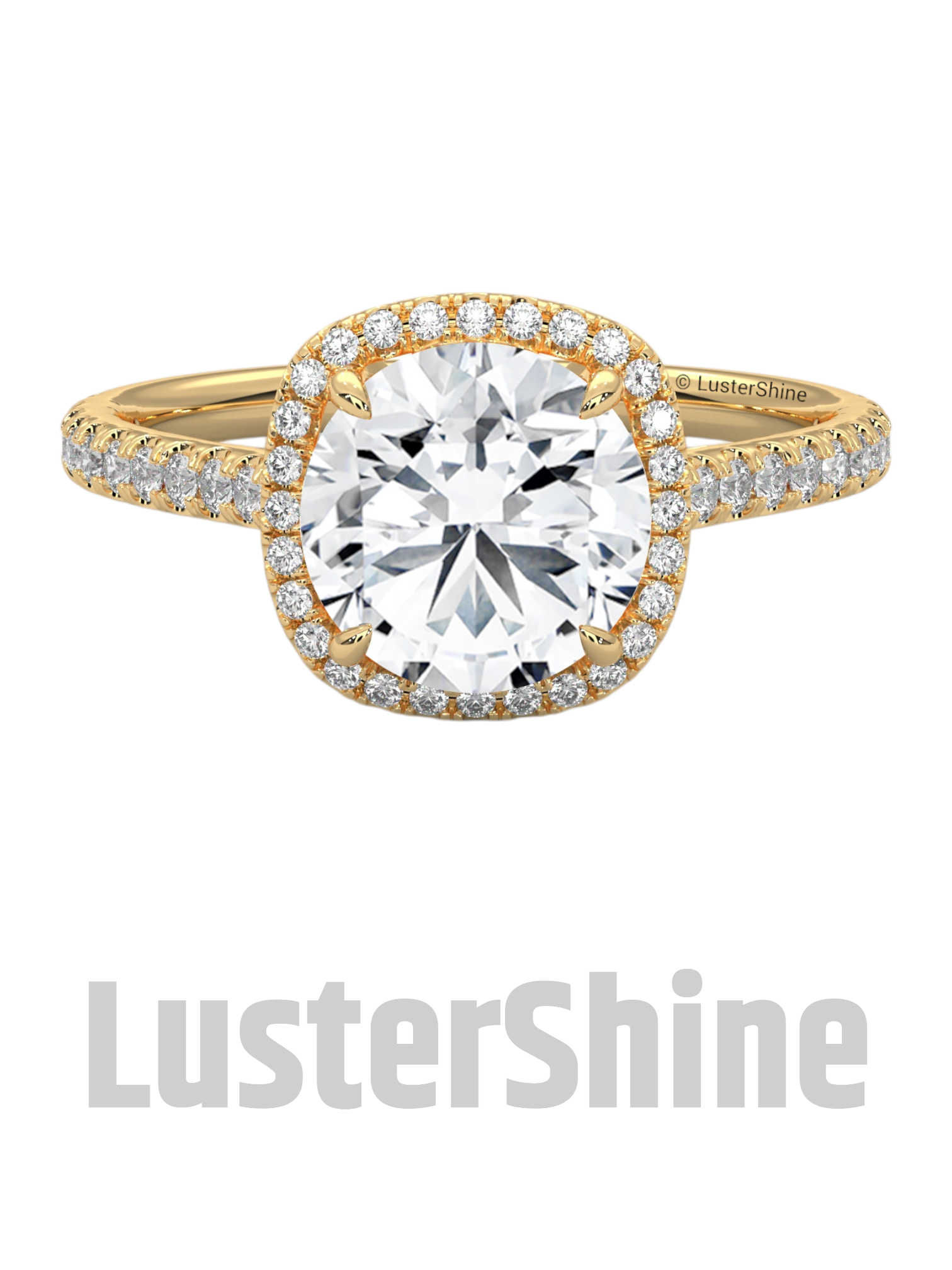 Radiant Halo Round Diamond Engagement Ring – Brilliant Radiance in Yellow Gold – Cushion Halo Engagement Ring – Round Brilliant Ring Gifts