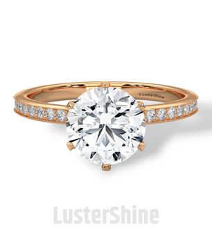 Round Solitaire Pave Diamond Engagement Ring – 2ct Six Prong Gold Ring – Dainty Moissanite Bridal Ring – Custom Wedding Ring by LusterShine
