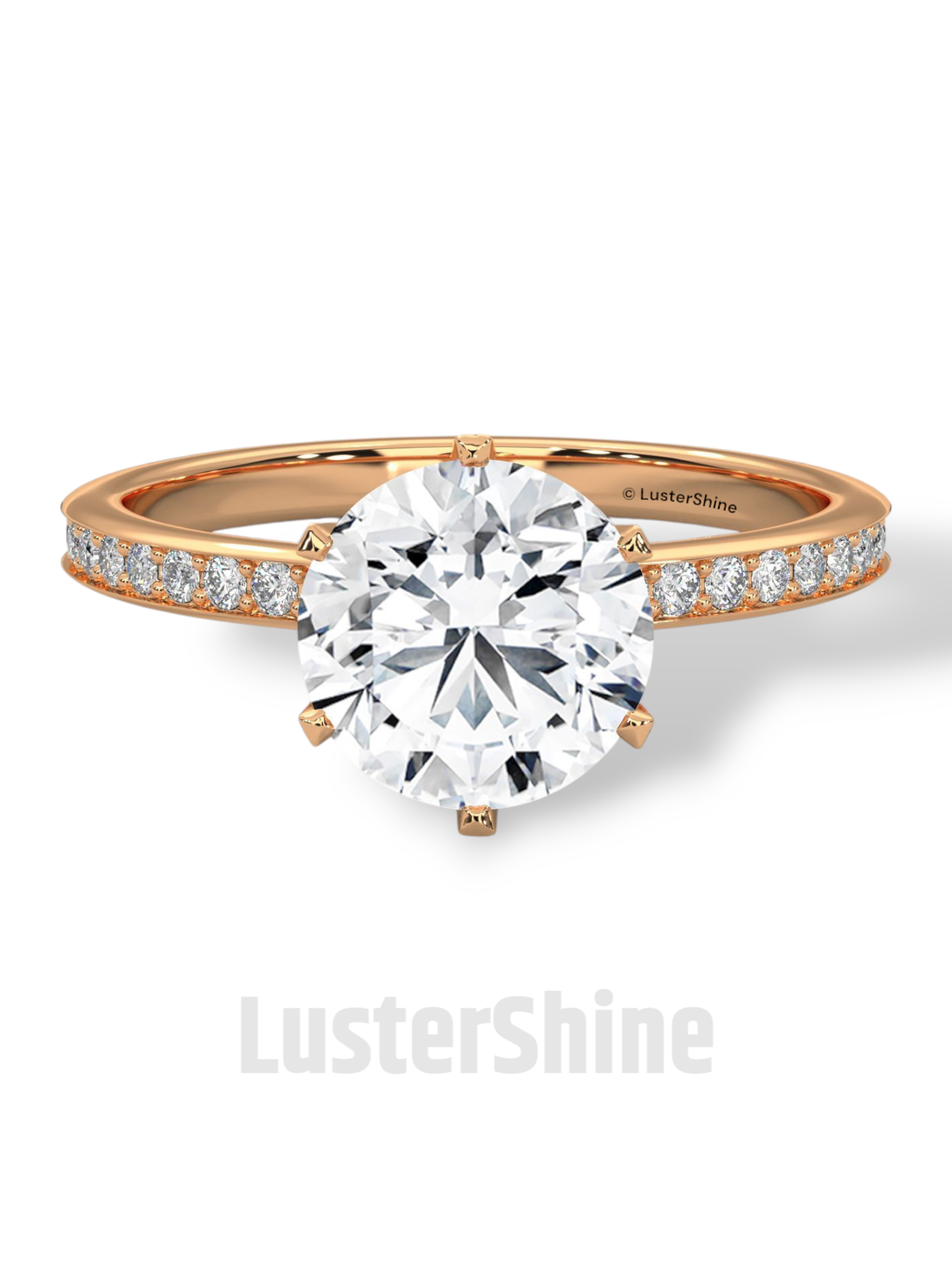 Round Solitaire Pave Diamond Engagement Ring – 2ct Six Prong Gold Ring – Dainty Moissanite Bridal Ring – Custom Wedding Ring by LusterShine