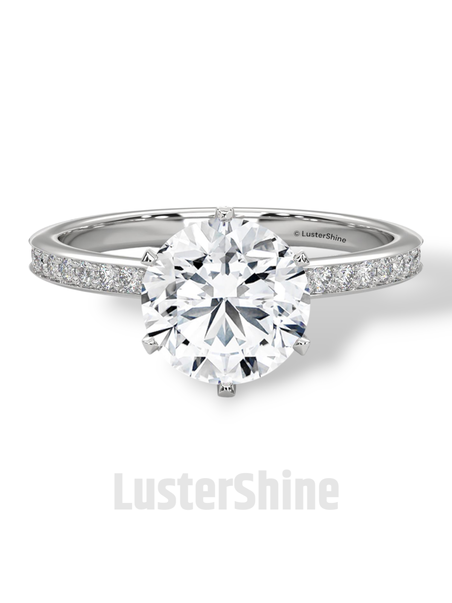 Round Solitaire Pave Diamond Engagement Ring – 2ct Six Prong Gold Ring – Dainty Moissanite Bridal Ring – Custom Wedding Ring by LusterShine