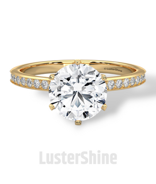 Round Solitaire Pave Diamond Engagement Ring – 2ct Six Prong Gold Ring – Dainty Moissanite Bridal Ring – Custom Wedding Ring by LusterShine