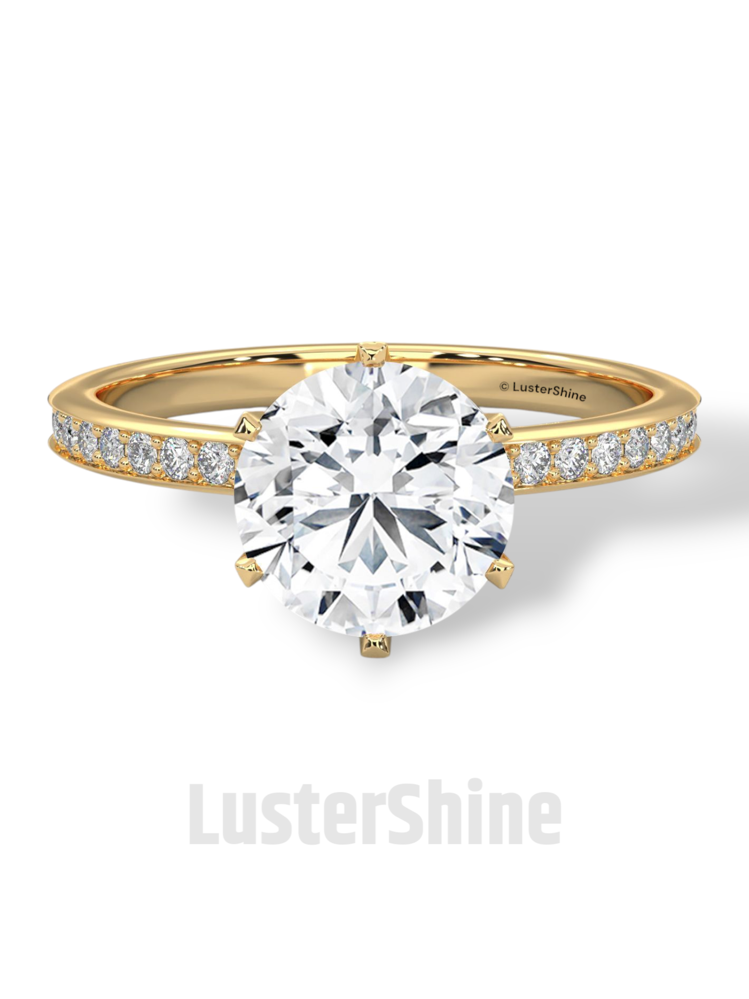 Round Solitaire Pave Diamond Engagement Ring – 2ct Six Prong Gold Ring – Dainty Moissanite Bridal Ring – Custom Wedding Ring by LusterShine